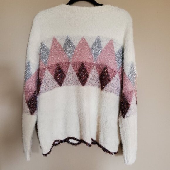 Oc Fuzzy Metallic Tinsel Sweater Size XL argyle - Picture 7 of 8